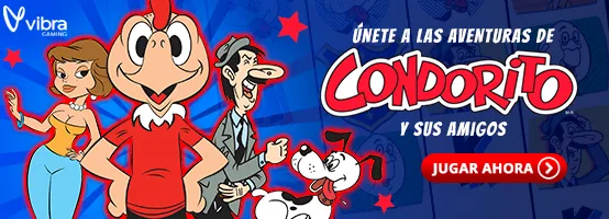 Banner horizontal de categoría con el arte de una tragamonedas de personaje chileno de historieta sobre fondo cálido.