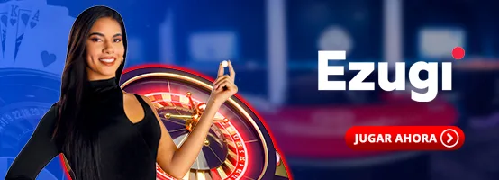 Banner horizontal de categoría de casino en vivo con el nombre del estudio proveedor sobre la imagen de una mesa con crupier.