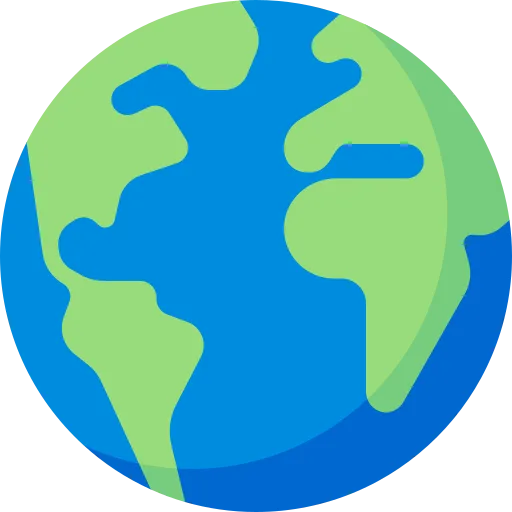 Dibujo plano de un globo terráqueo con los continentes en verde sobre un océano azul.